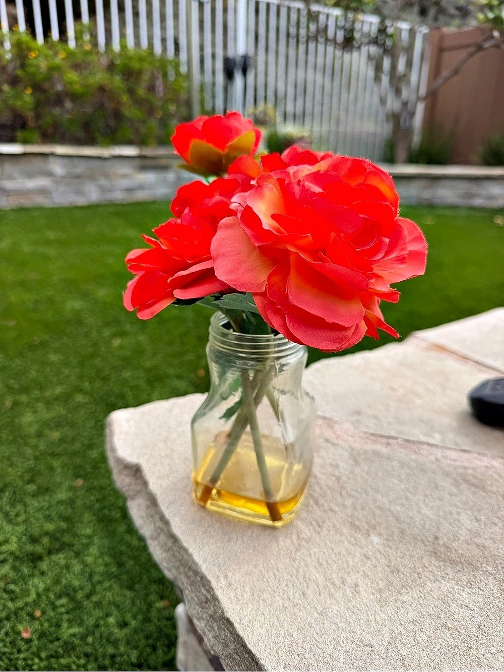 Red & Green Artificial Flower Arrangement Vase
